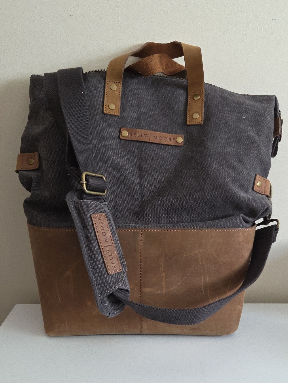 Kelly Moore Gray Canvas & Brown Leather Pilot Camera Bag